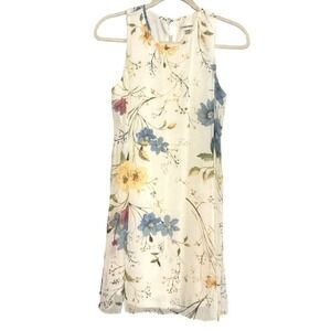 CALVIN KLEINFloral Chiffon Trapeze Dress In Ivory/ blue Multi‎ color size 10P